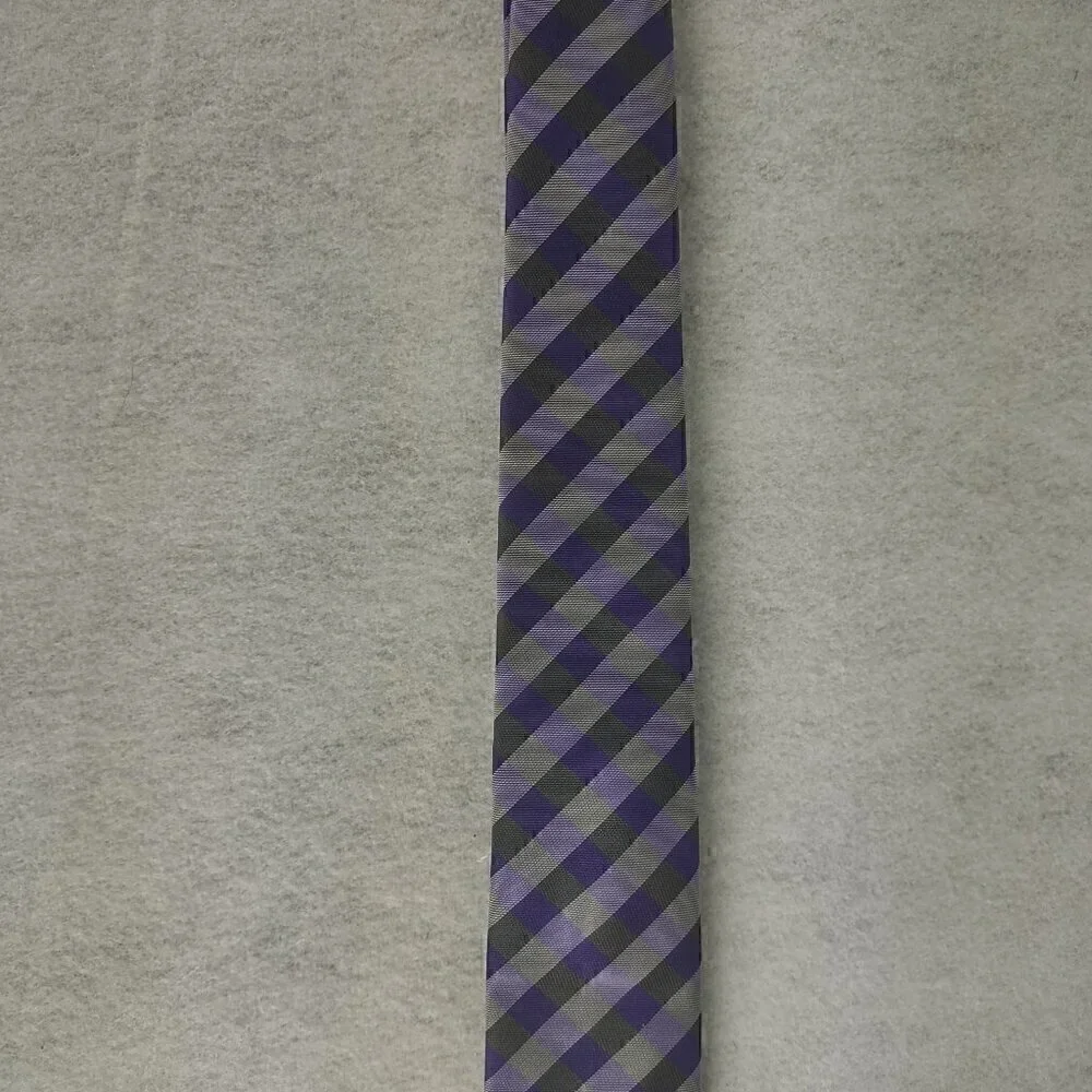 JF J. Ferrar Men's Purple, Gray, Dark Gray Striped 100% Polyester Men’ Neck Tie - Picture 4 of 12